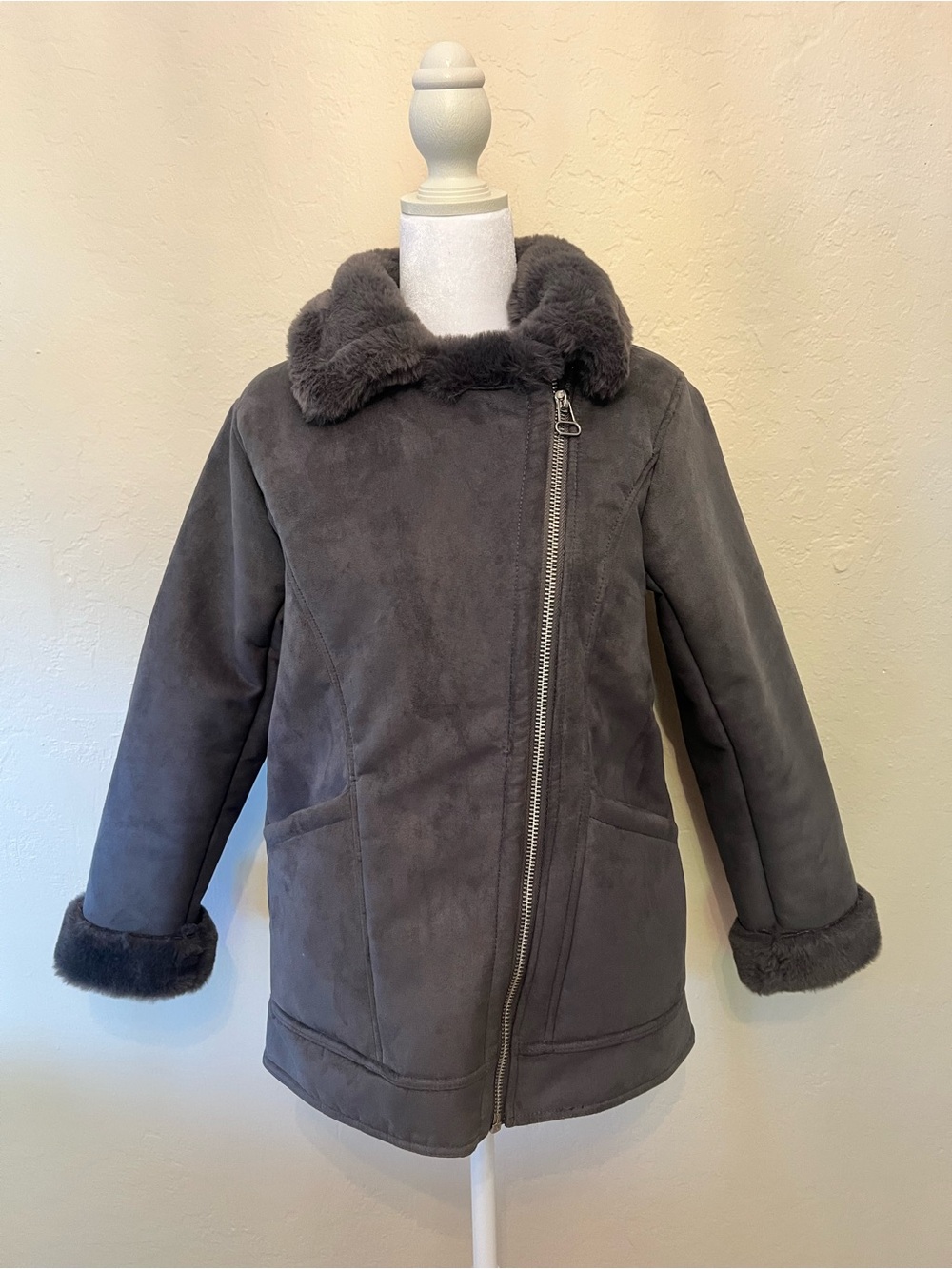 Women’s Gray Faux-Shearling Zip Front Jacket